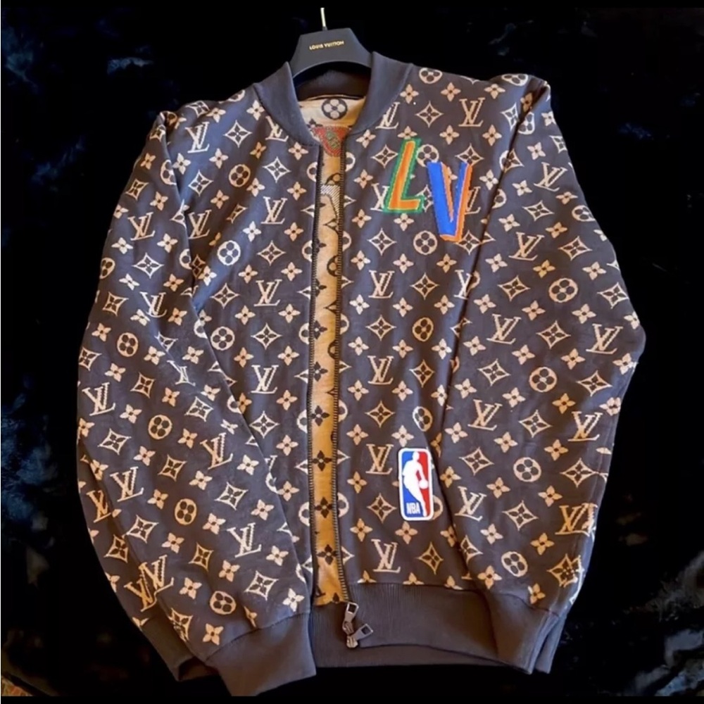 Louis Vuitton Gray Monogram Jacket with Multicolor Logo